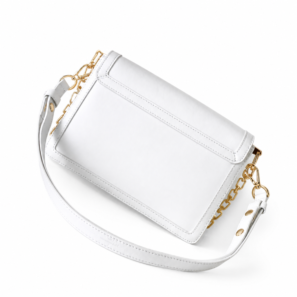 Louis Vuitton Dauphine MM White Smooth Leather Gold Chain Bag