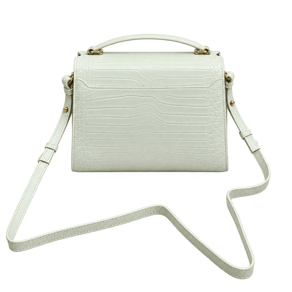 YSL Cassandra Mini Bag – White Croc Leather