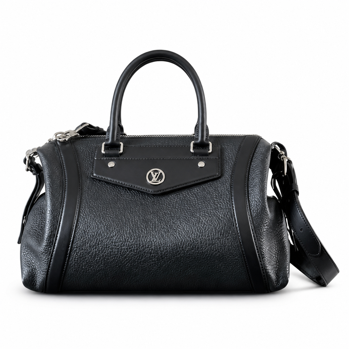 Louis Vuitton Black Leather Boston Bag with Shoulder Strap