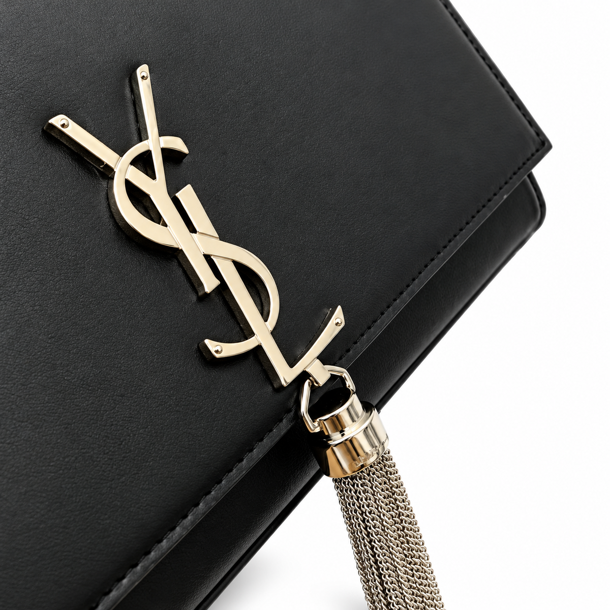 YSL Saint Laurent Kate Chain Bag in Black Smooth Leather with Silver Tassel