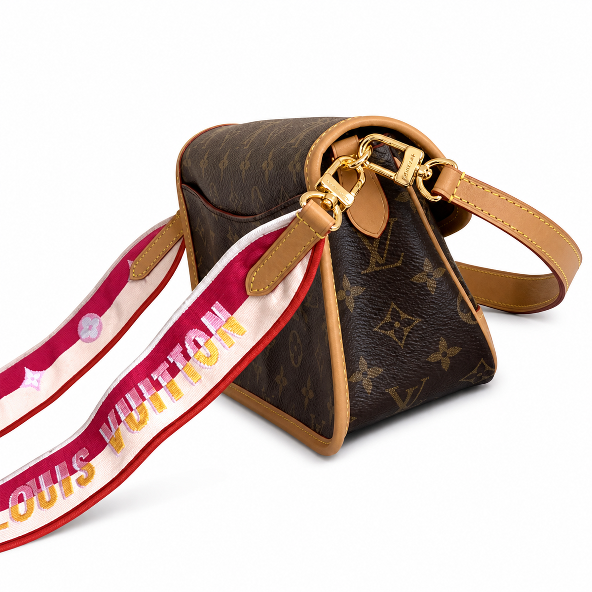 Louis Vuitton Diane Monogram Canvas Flap Bag Pink Floral Strap