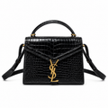 Saint Laurent Cassandra Medium – Black Croc-Embossed