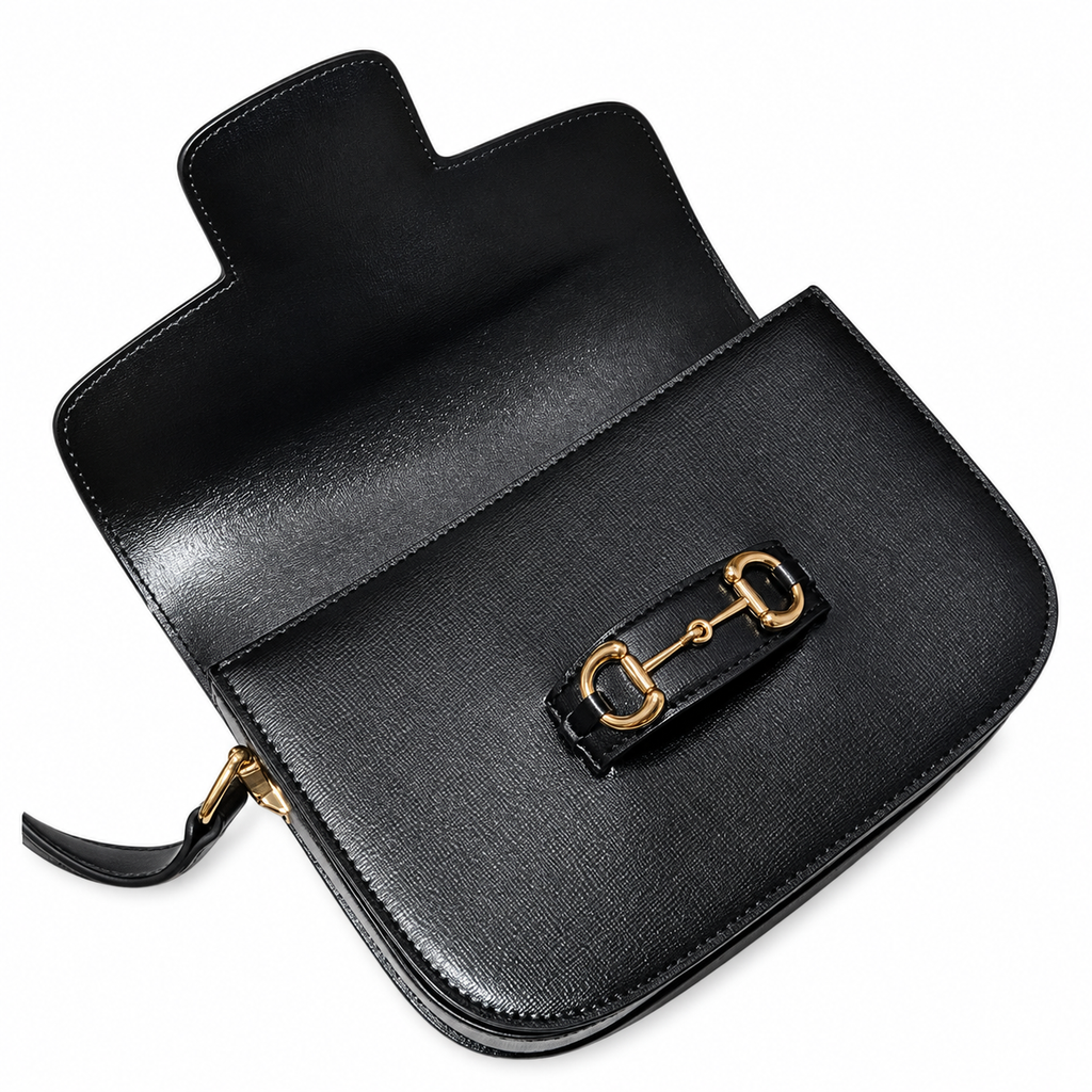 Gucci Horsebit 1955 Small Flap Bag in Black Saffiano Leather