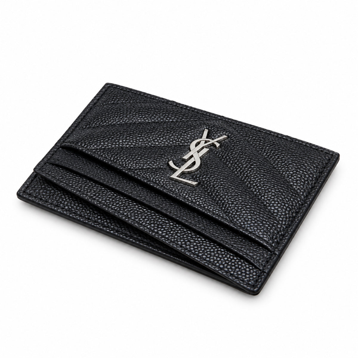 YSL Cassandre Card Holder – Black Grain Leather