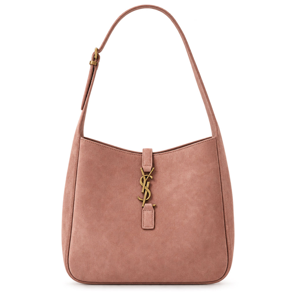 Saint Laurent YSL Le 5 à 7 Hobo Bag in Dusty Rose Blush Pink Suede with Aged Bronze YSL Toggle Closure and Adjustable Leather Shoulder Strap