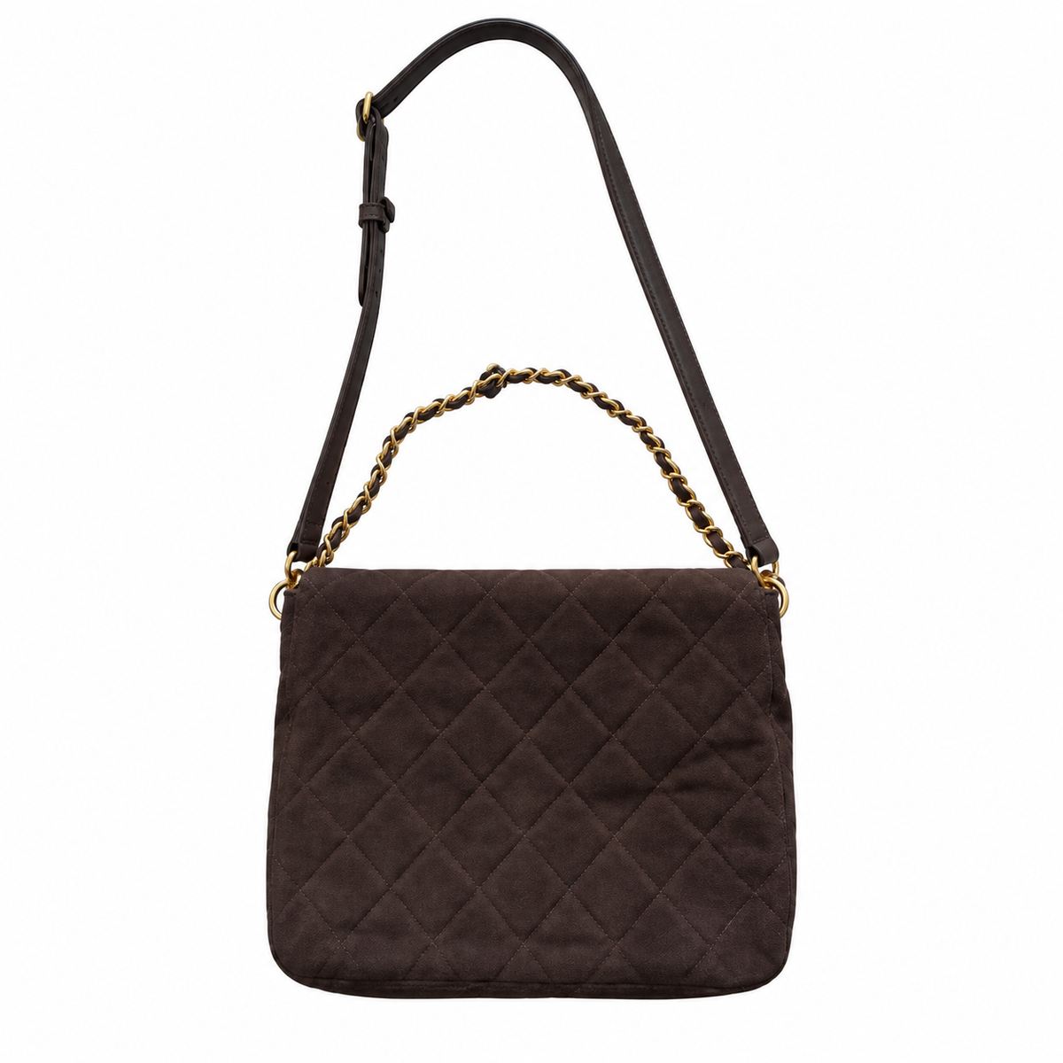 Chanel Quilted Suede Flap Shoulder Bag Brown 30×25×7cm