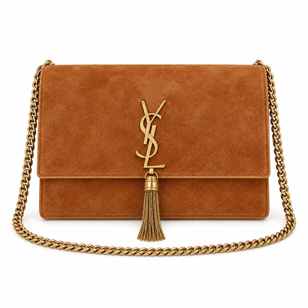 Saint Laurent YSL Kate Tassel Chain Bag – Tan Suede