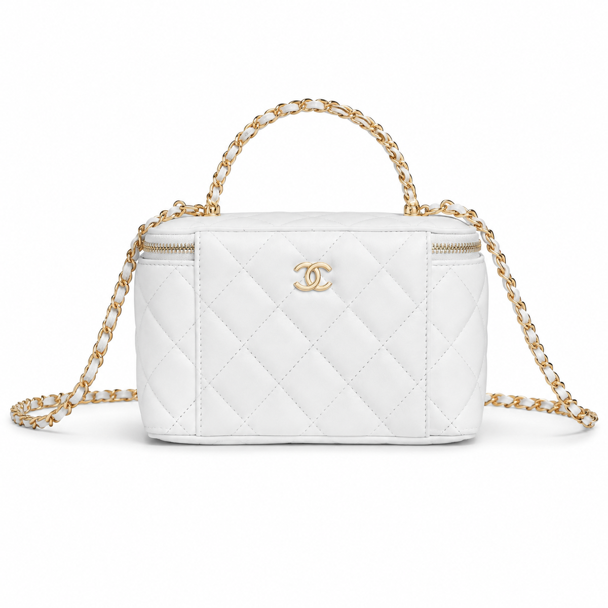 Chanel Ivory Quilted Vanity Case Chain Crossbody Bag
