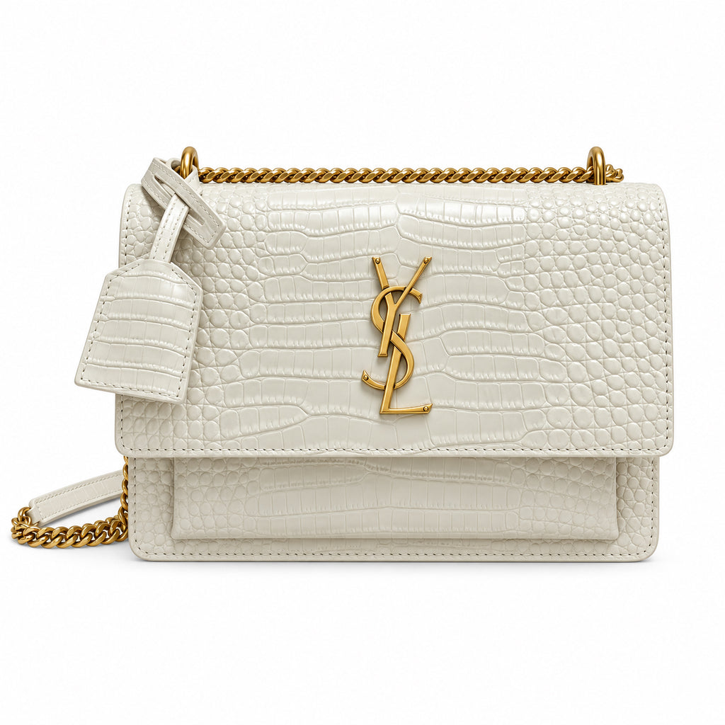 YSL Sunset Medium Bag Cream Croc