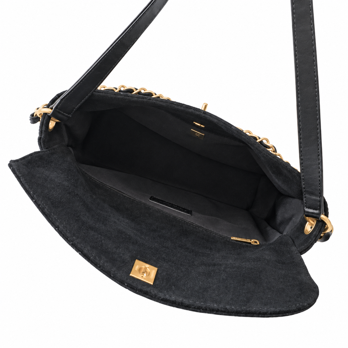 Chanel Quilted Suede Flap Shoulder Bag Black 25×30×7cm