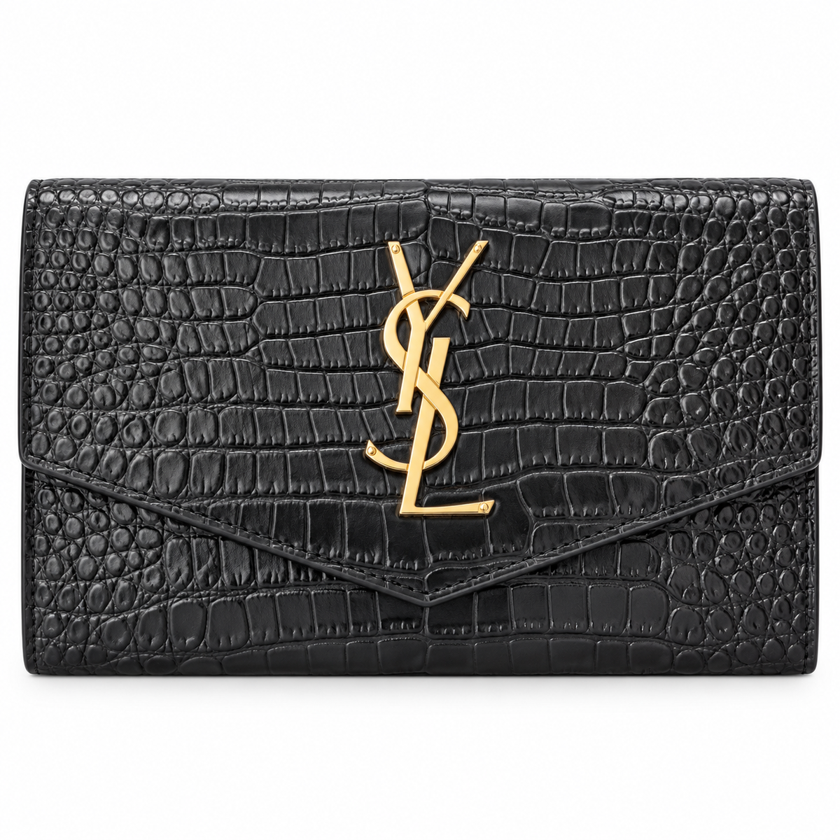 Saint Laurent Uptown Wallet Bag – Black Croc Gold YSL