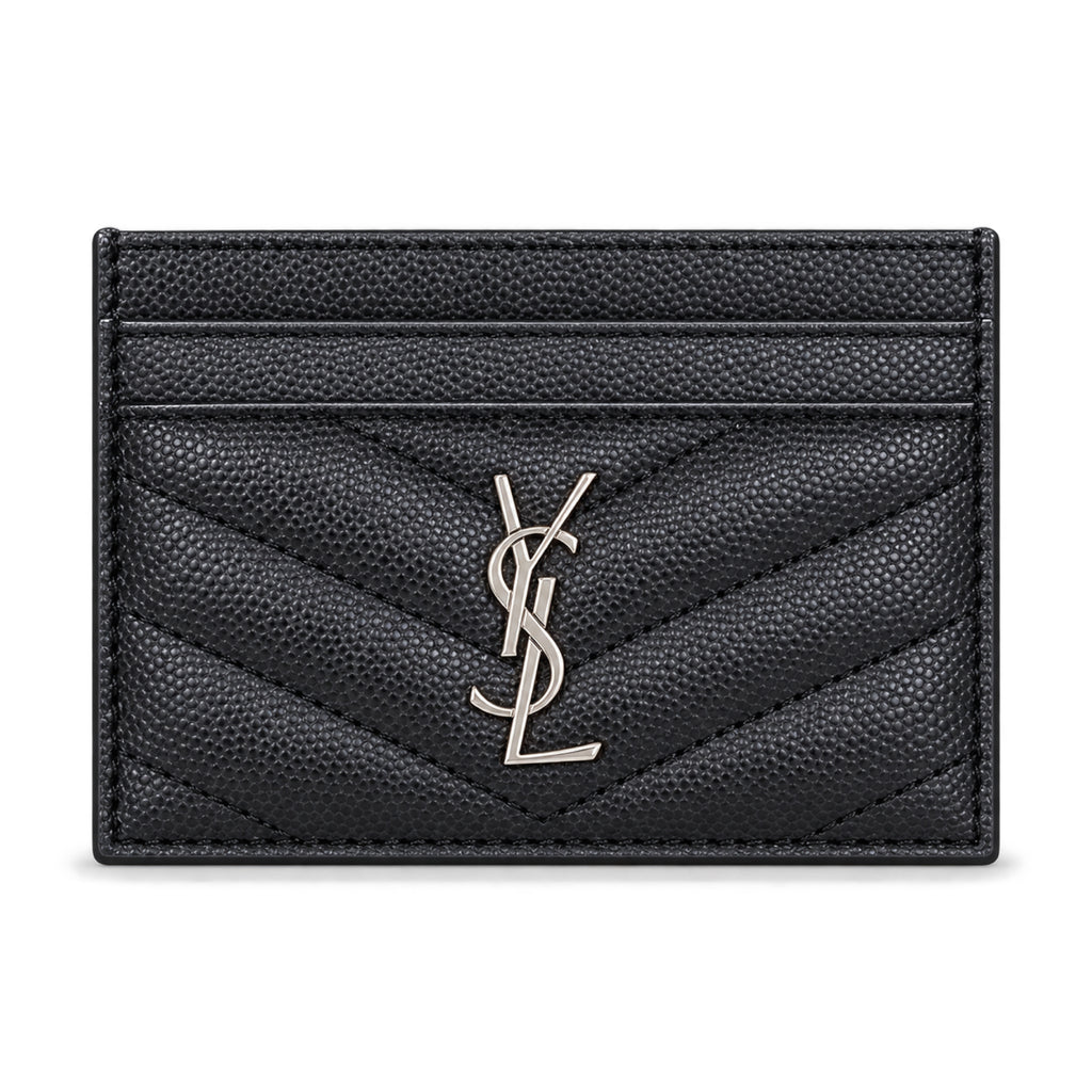 YSL Cassandre Card Holder – Black Grain Leather