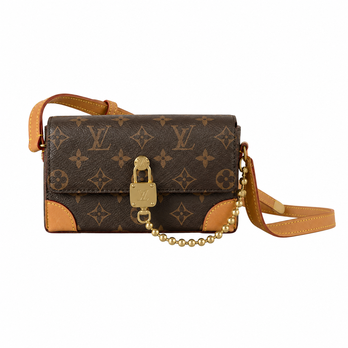 Louis Vuitton Dauphine Chain Wallet Monogram Canvas with Gold Padlock Clasp and Ball Chain