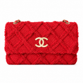 Chanel Large Quilted Tweed Flap Bag Red Gold 38cm