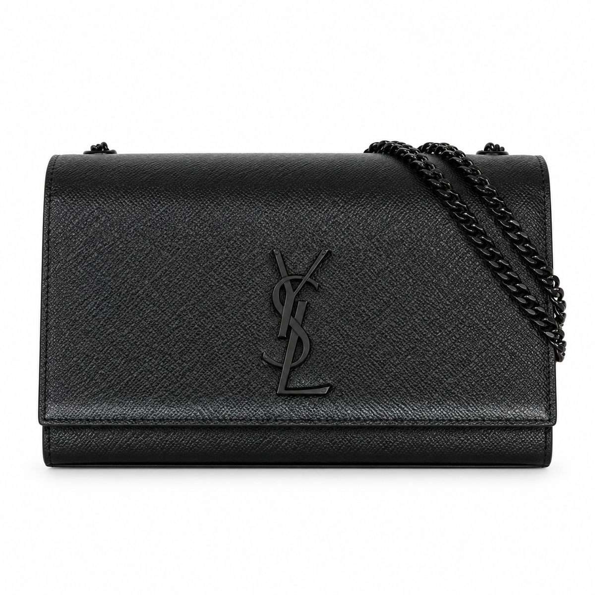 Saint Laurent YSL Kate Chain Bag in All Black Grained Leather with Matte Black Hardware and Chain Strap