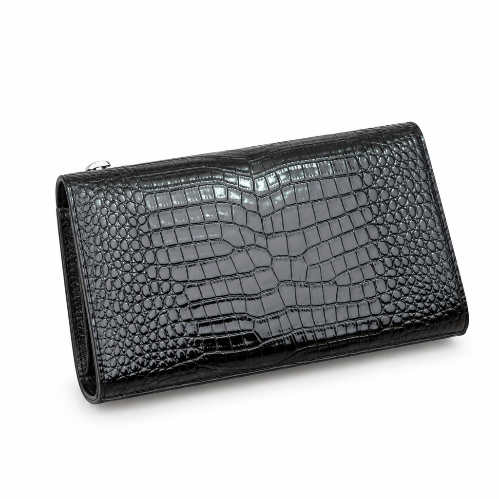 YSL Saint Laurent Kate Clutch in Black Croc-Embossed Leather with Tassel