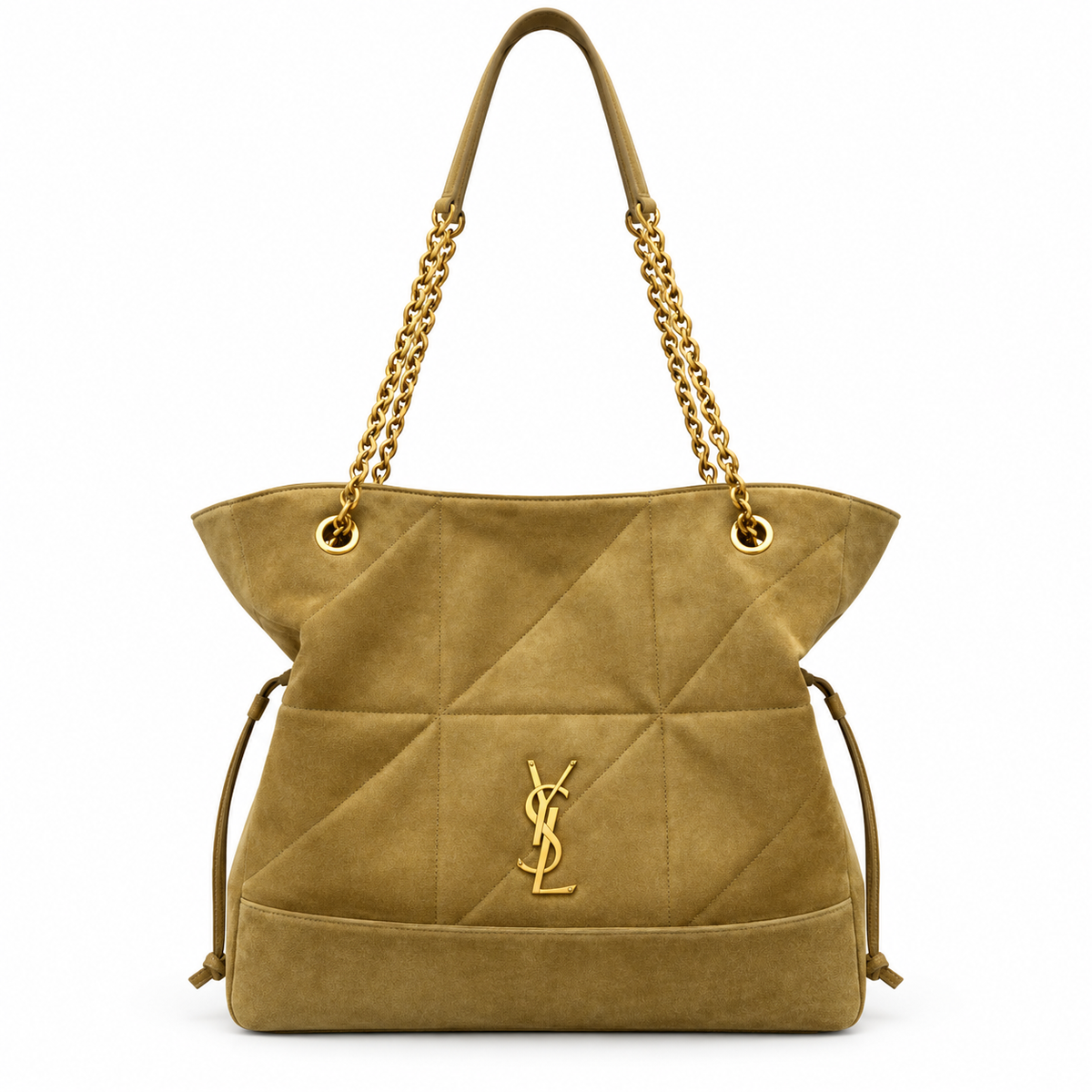 YSL Saint Laurent Bougeoir Drawstring Tote in Sand Quilted Suede