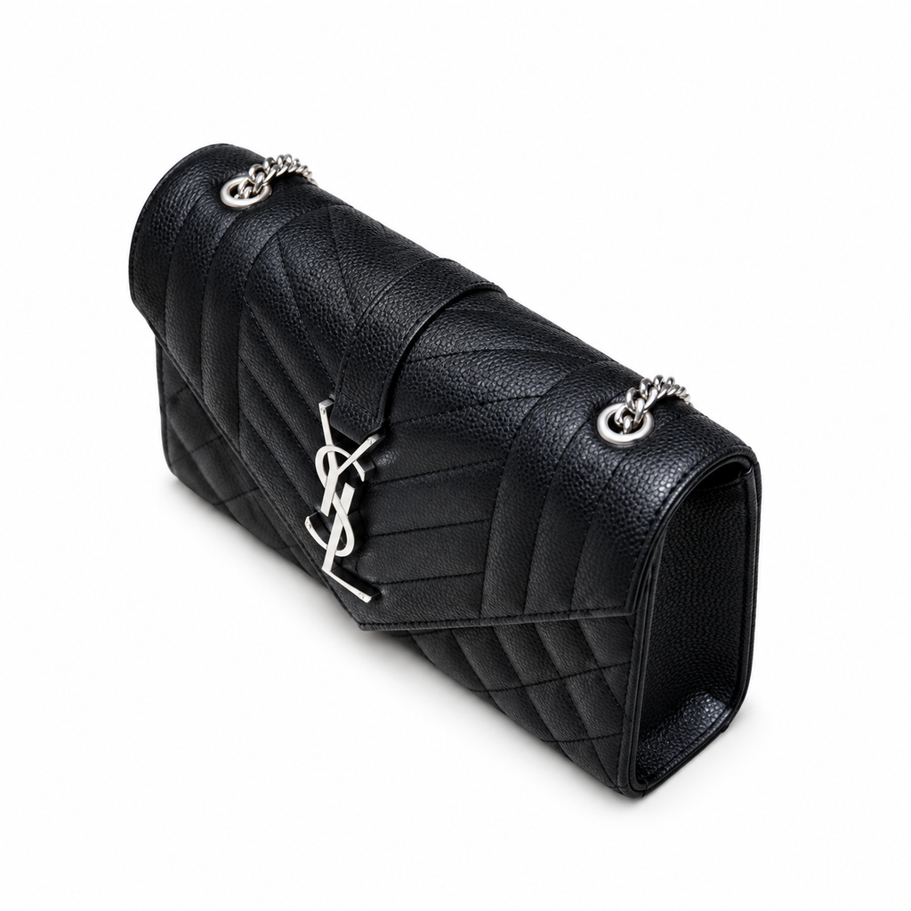 Saint Laurent YSL Envelope Bag – Black Silver