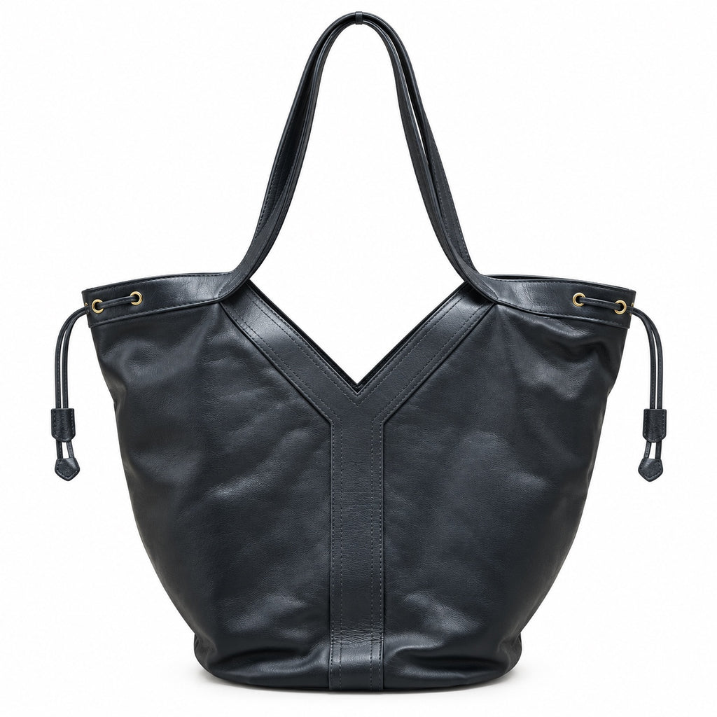 YSL Yslide Tote Bag Black Smooth Leather Y Panel Saint Laurent