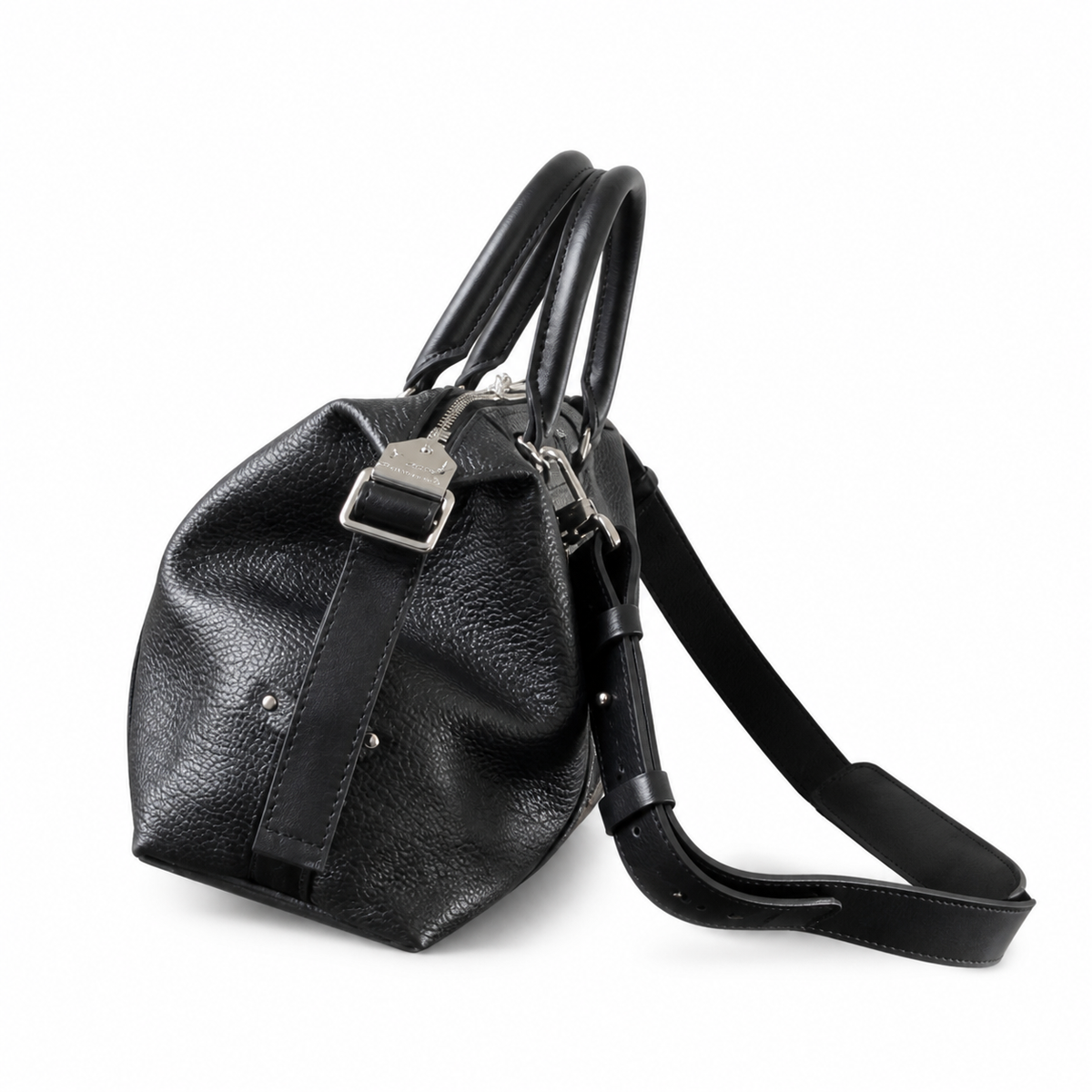 Louis Vuitton Black Leather Boston Bag with Shoulder Strap