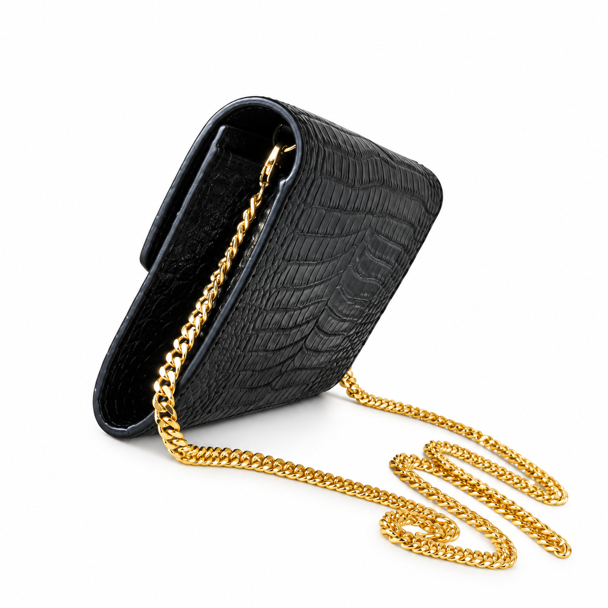 Saint Laurent Uptown Chain Wallet – Black Croc & Wallet Set