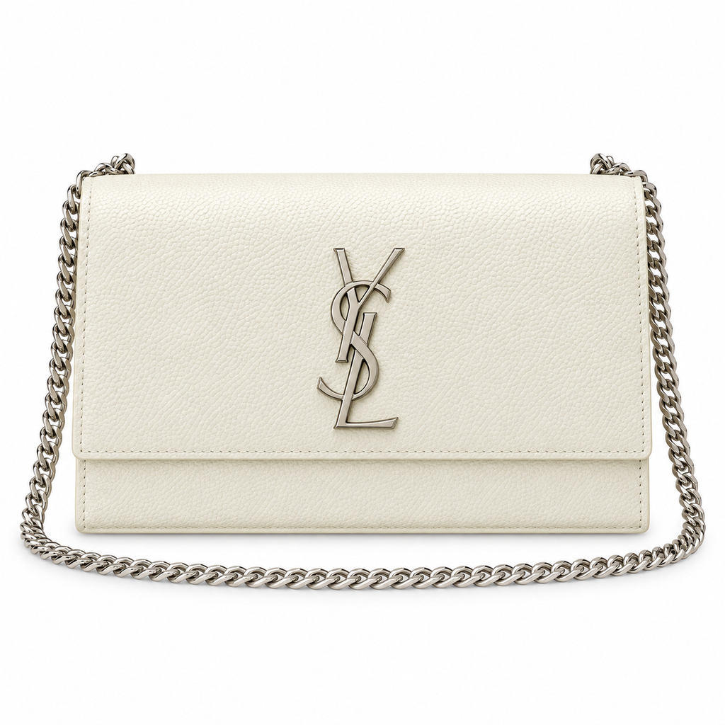 Saint Laurent YSL Kate Chain Bag – Cream Silver