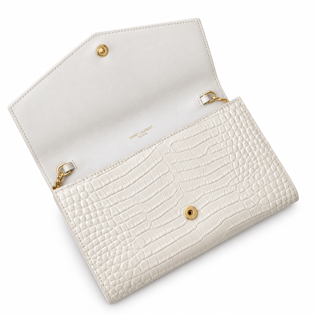 Saint Laurent Uptown Wallet Bag – White Croc Gold YSL