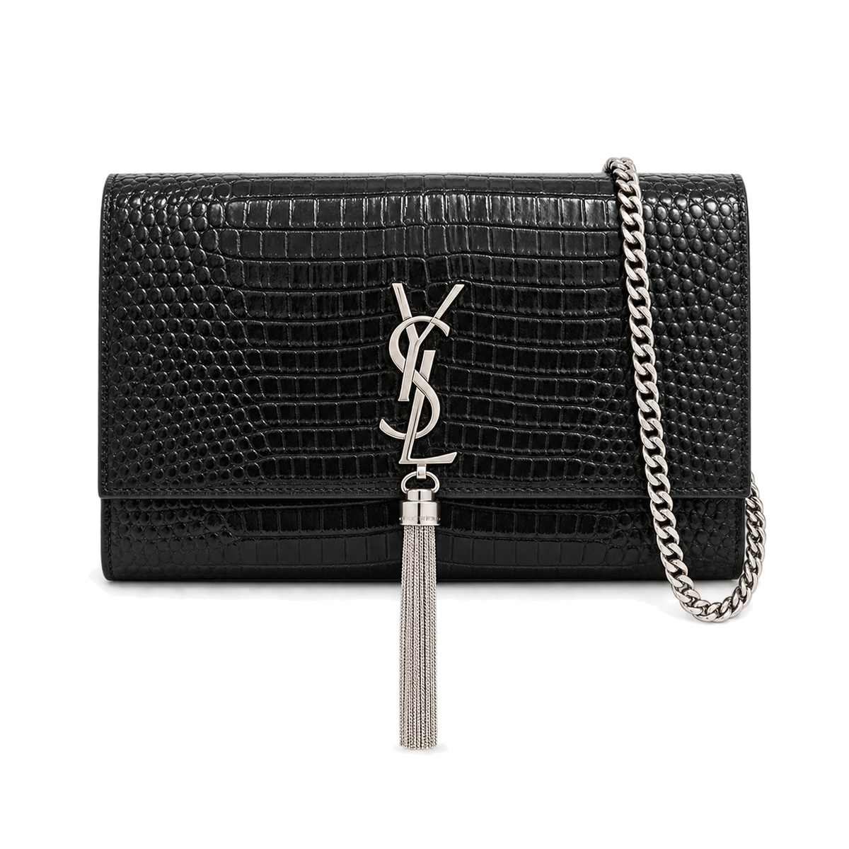 Saint Laurent YSL Kate Tassel Chain Bag – Black Croc Silver