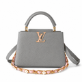 Louis Vuitton Capucines Mini Grey Taurillon Leather Bag Floral Chain