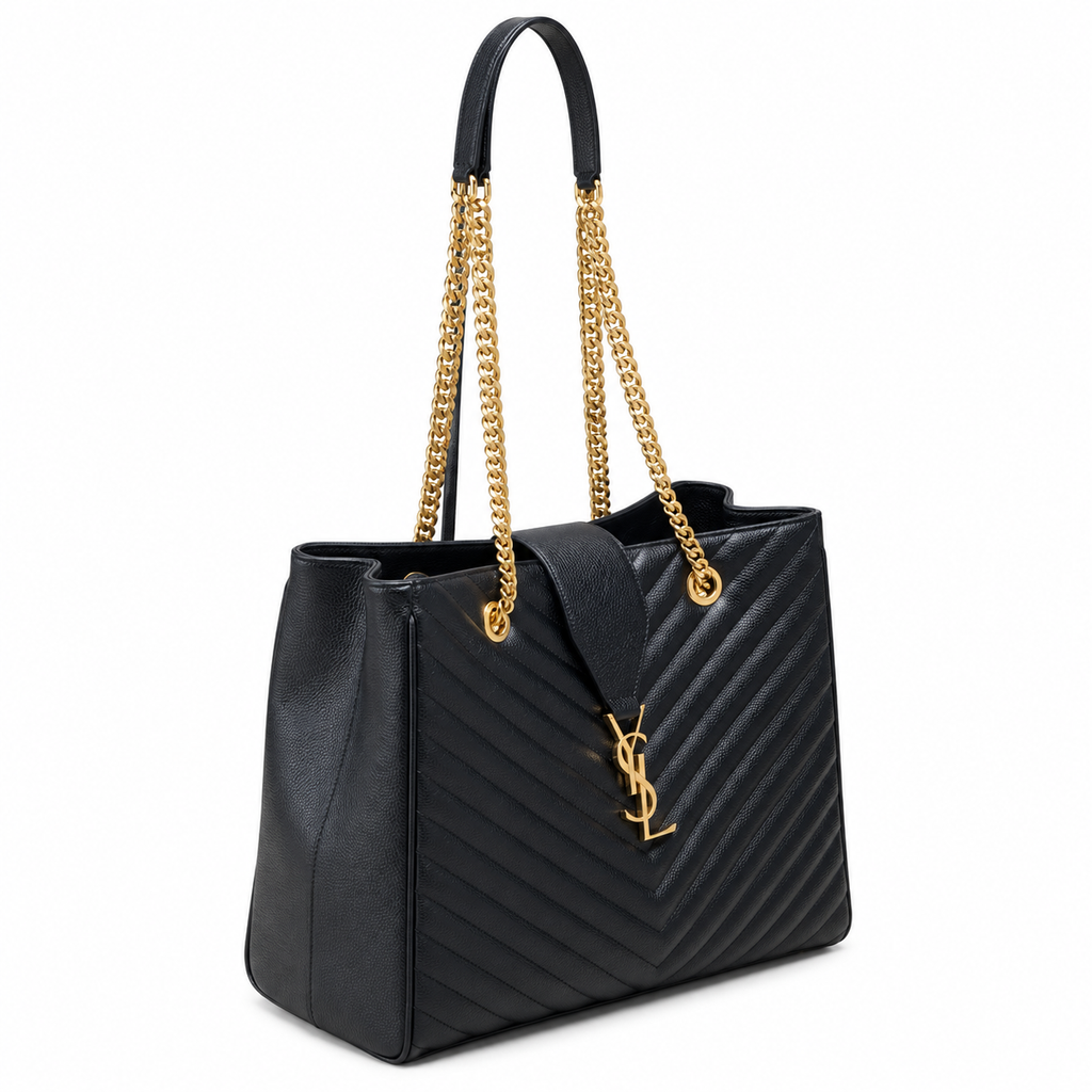YSL Cassandre Tote Bag – Black Chevron Leather