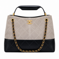 Chanel 24B Bicolor Suede Lambskin Quilted Hobo Bag Stone Black 24×36×14cm