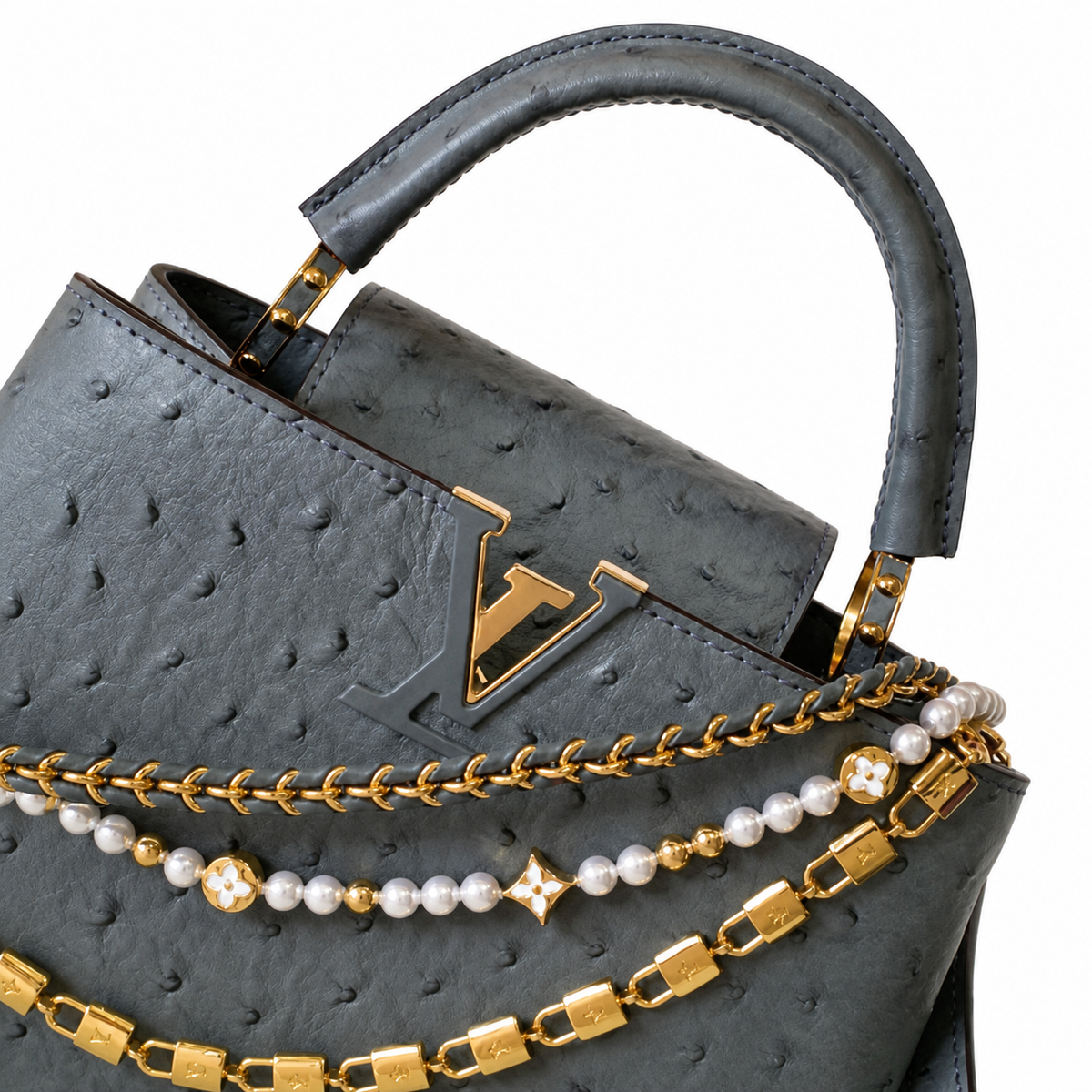 Louis Vuitton Capucines BB – Ostrich Leather Pearl Chain