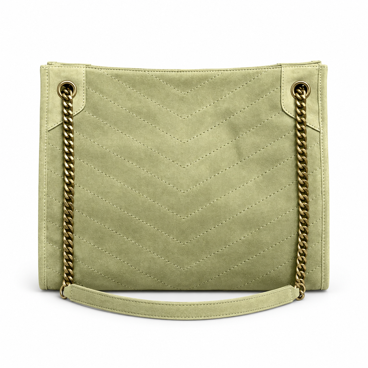 YSL Niki Chevron Quilted Suede Tote Bag Light Green