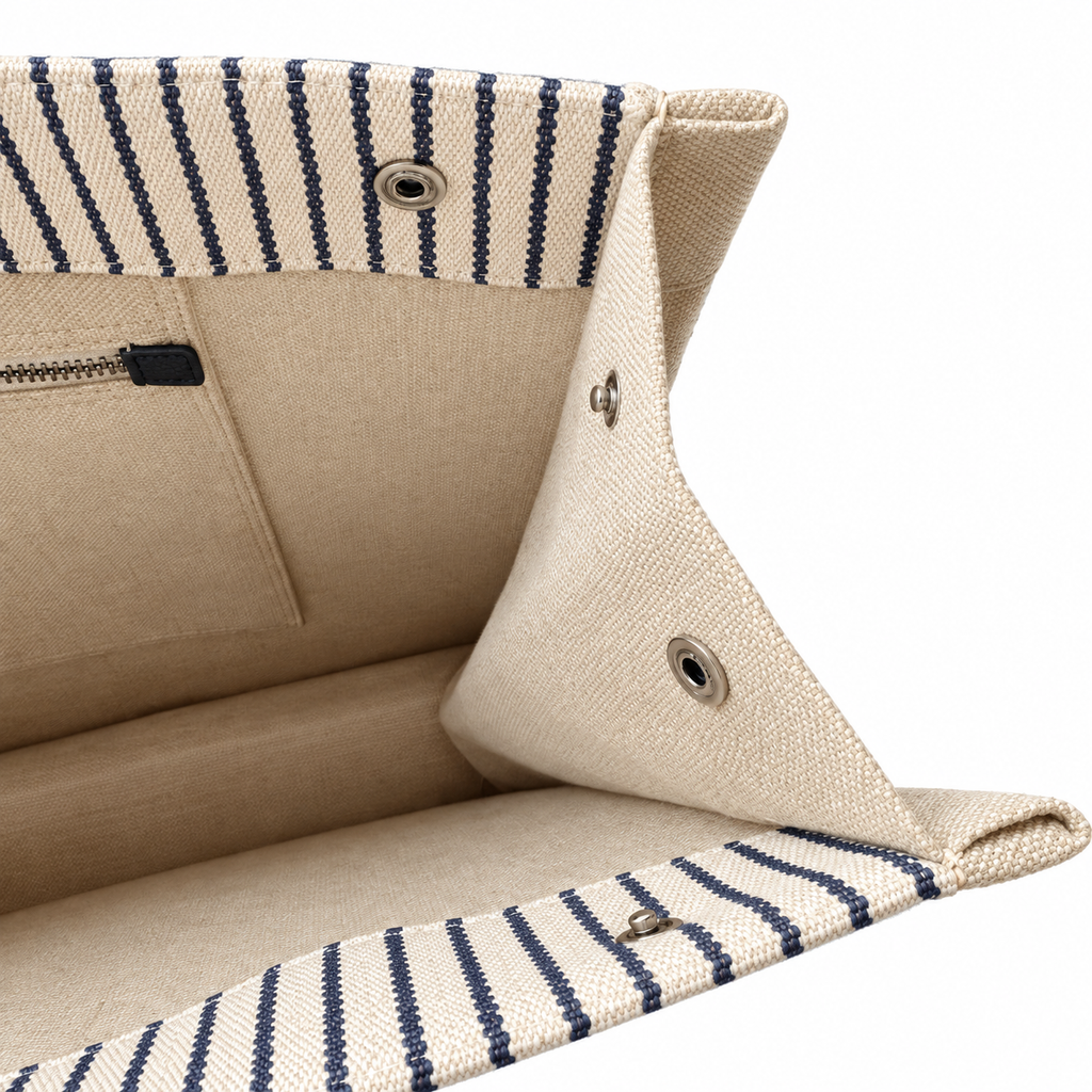 Saint Laurent Rive Gauche Tote – Cream Stripe Black
