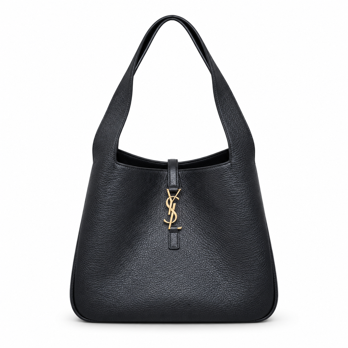YSL Le 5 à 7 Hobo Bag Black Grained Leather Gold Monogram Saint Laurent