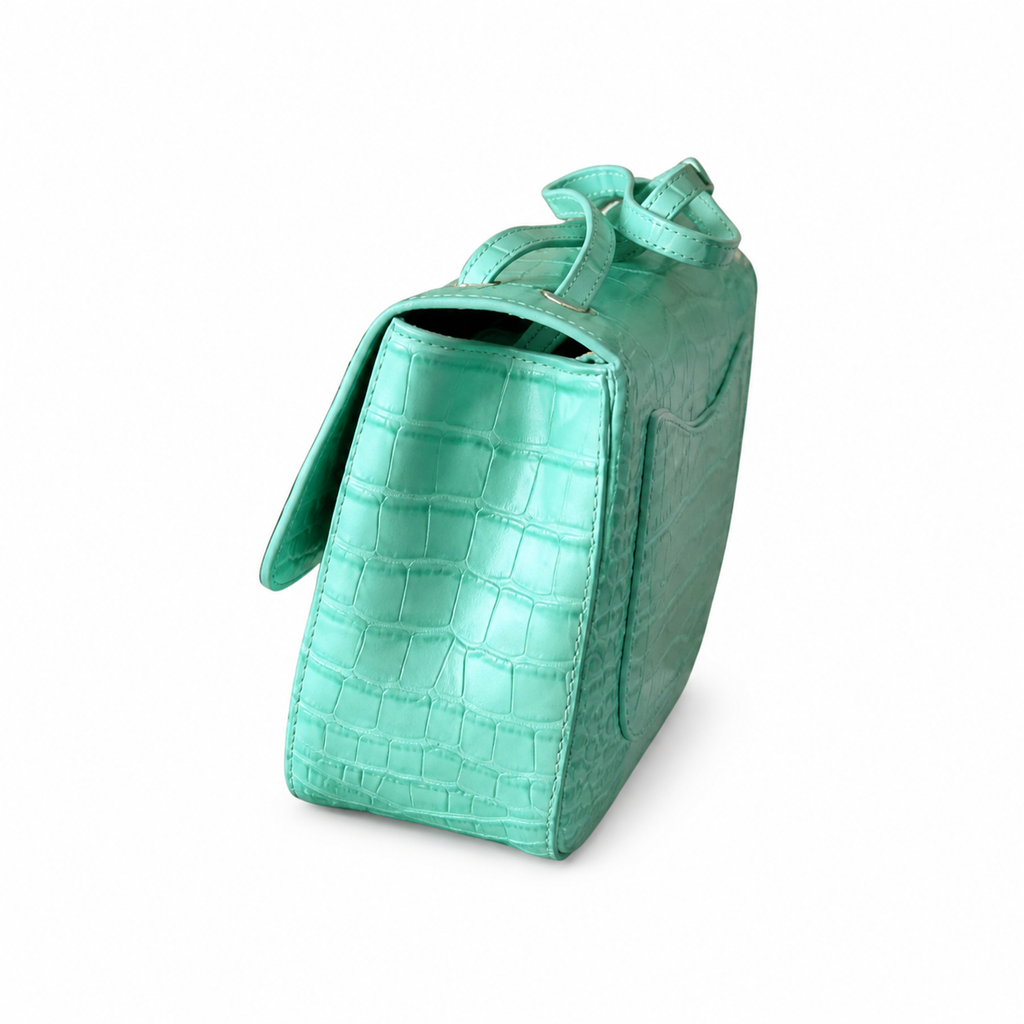 Chanel Classic Double Flap Bag Mint Turquoise Crocodile-Embossed Leather | Gold CC — 32cm