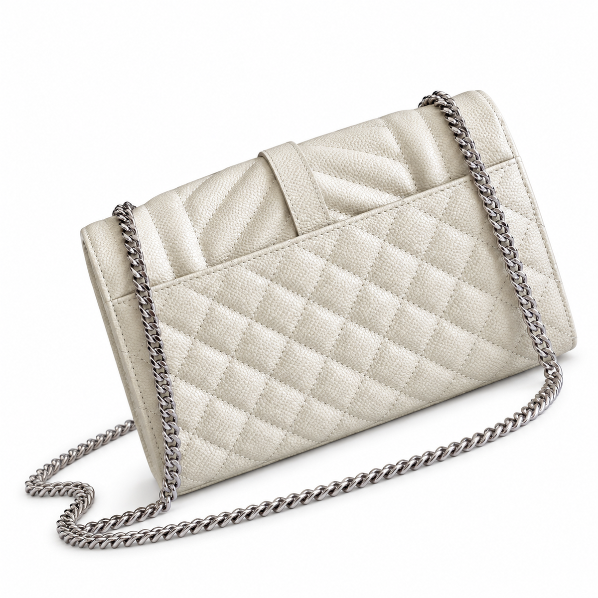 Saint Laurent YSL Envelope Bag – Pearl White Silver