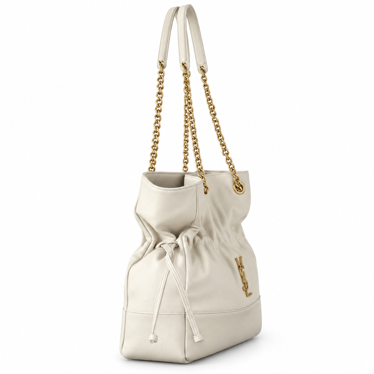 YSL Saint Laurent Jamie Tote White Leather Gold Chain