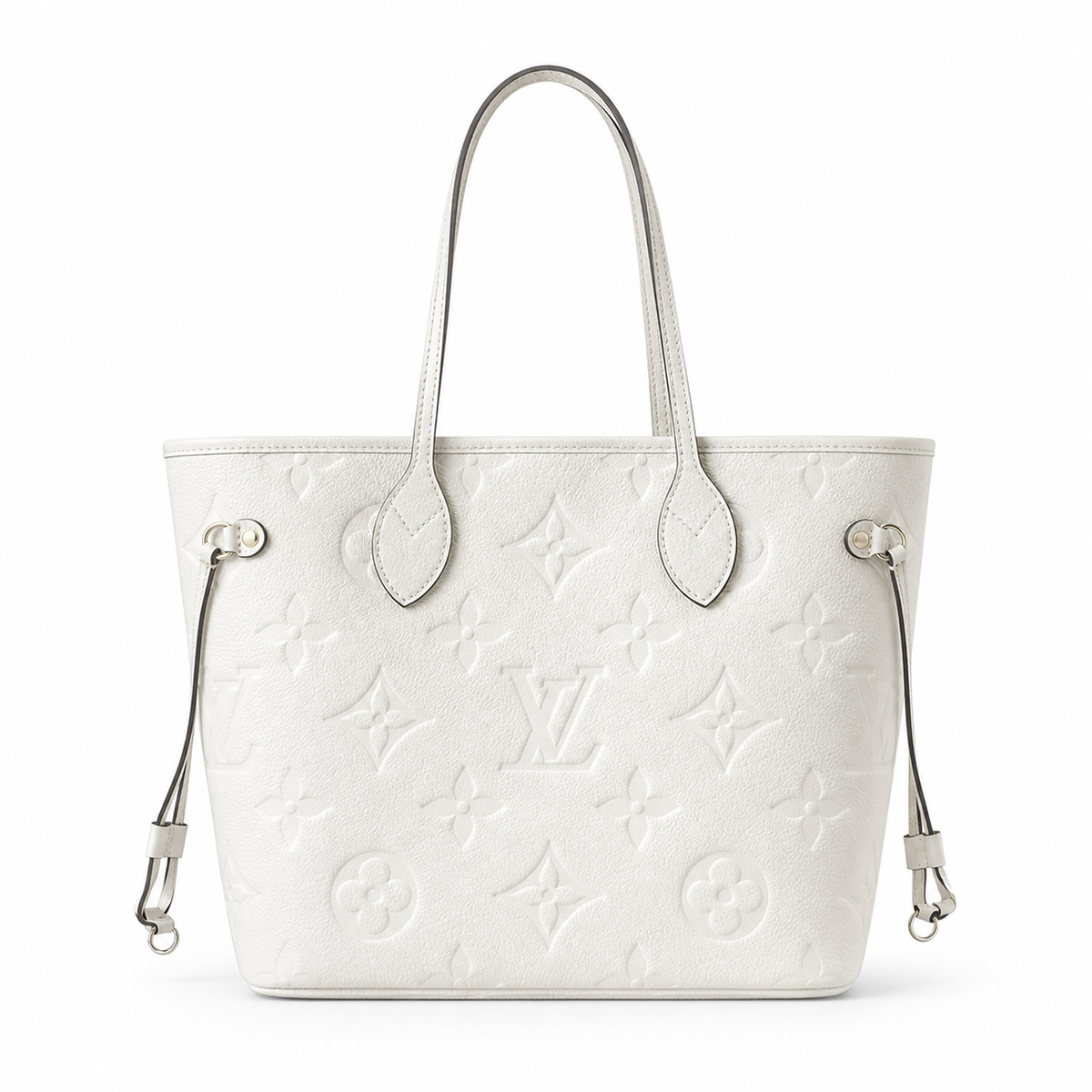 Louis Vuitton Neverfull MM White Monogram Empreinte Leather Tote with Silver Hardware