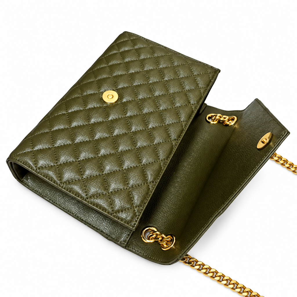 YSL College Quilted Caviar Leather Shoulder Bag Olive
