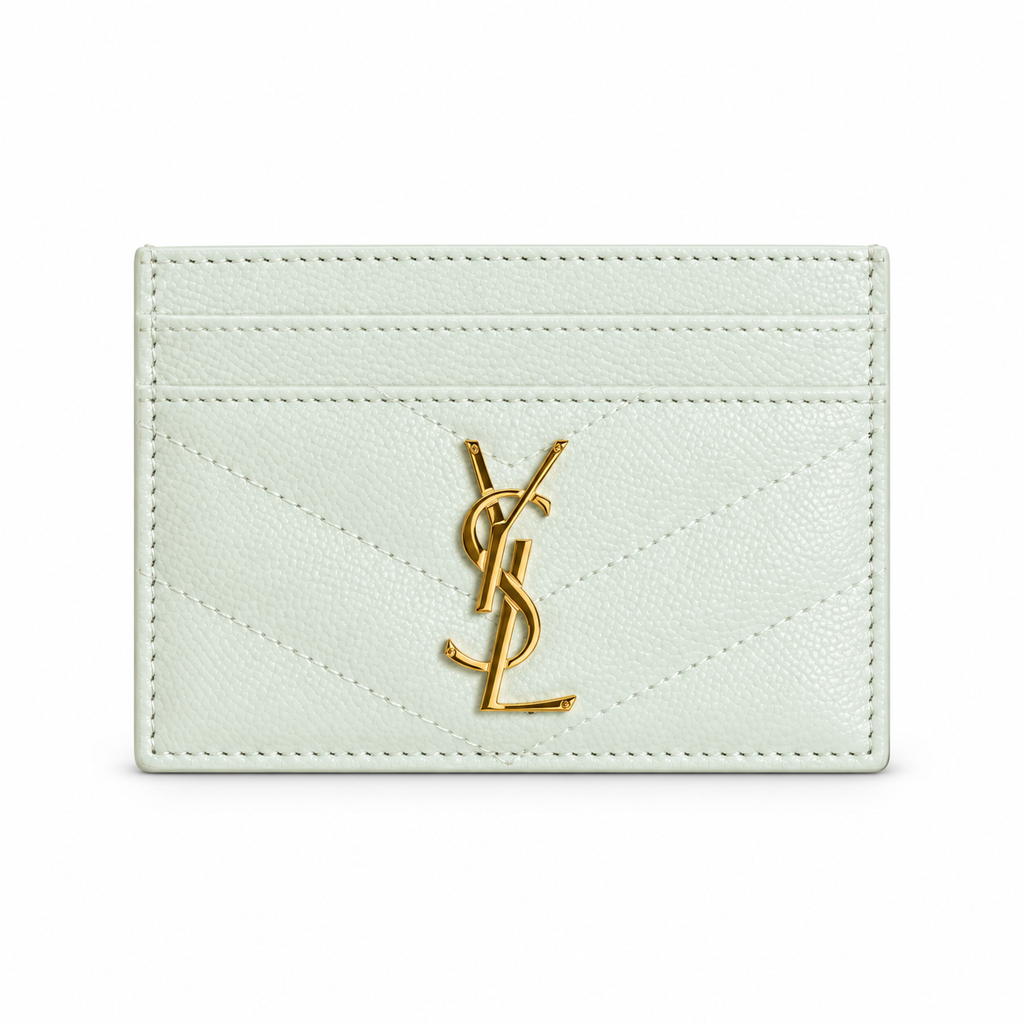 YSL Cassandre Card Holder – Mint Chevron