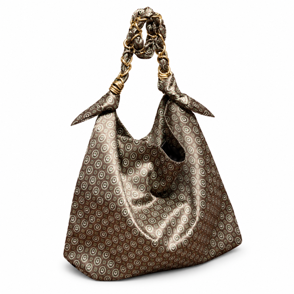 YSL Saint Laurent Squchy Hobo Bag in Brown Floral Print Satin