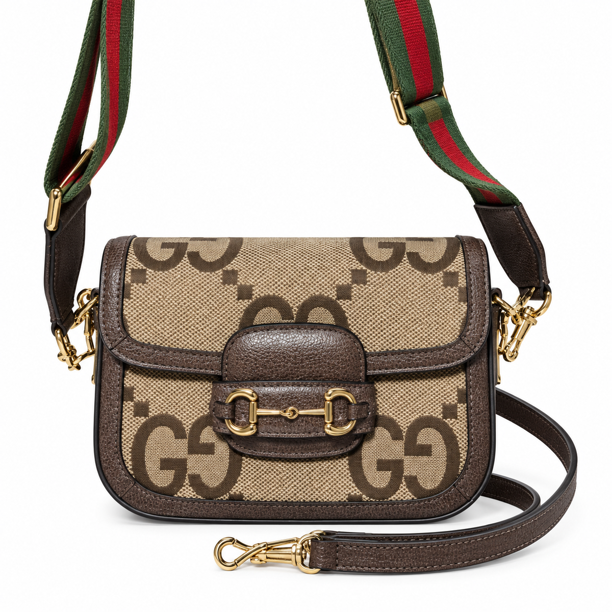 Gucci Horsebit 1955 Mini Bag in Jumbo GG Canvas with Dark Brown Leather Trim