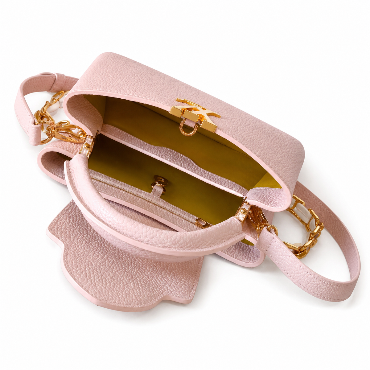 Louis Vuitton Capucines BB Pink Taurillon Leather Handbag with Floral Chain Strap