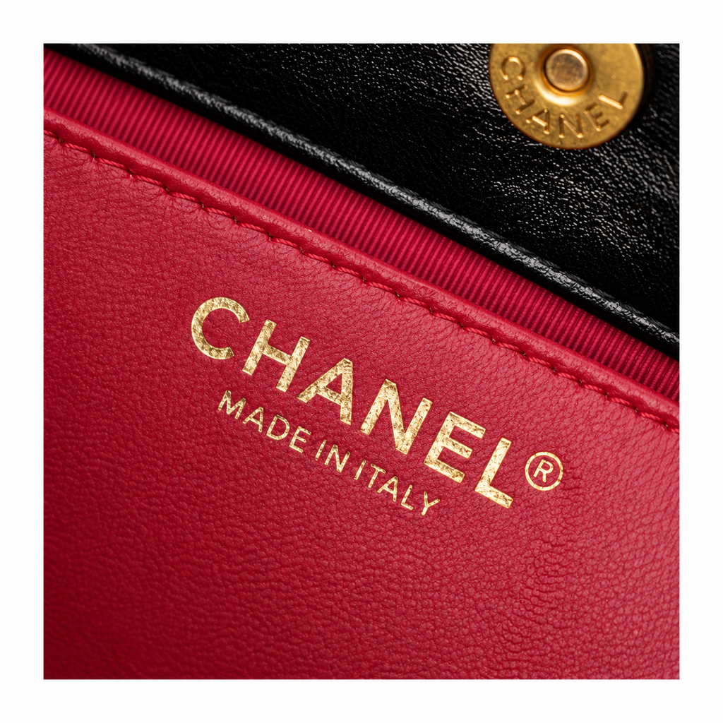 Chanel No.5 Charm Hobo Glazed Lambskin Black Gold 19cm