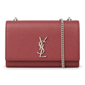 Saint Laurent YSL Kate Chain Bag in Burgundy Dark Red Grained Leather with Silver YSL Monogram and Silver Chain Strap