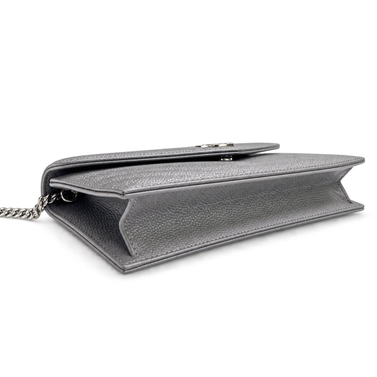 YSL Saint Laurent Envelope Chain Wallet in Grey Matelassé Leather with Silver Hardware