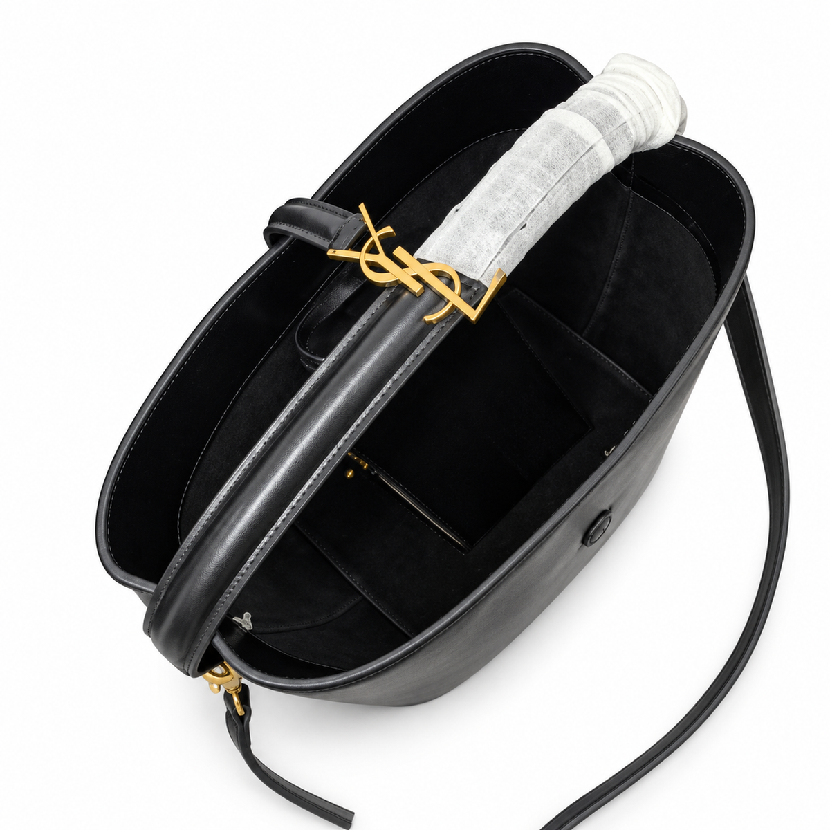 YSL Saint Laurent Suzanne Bucket Bag in Black Smooth Leather