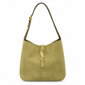 Saint Laurent YSL Le 5 à 7 Hobo Bag in Sage Matcha Moss Green Suede with Shiny Gold YSL Toggle Closure and Adjustable Leather Shoulder Strap