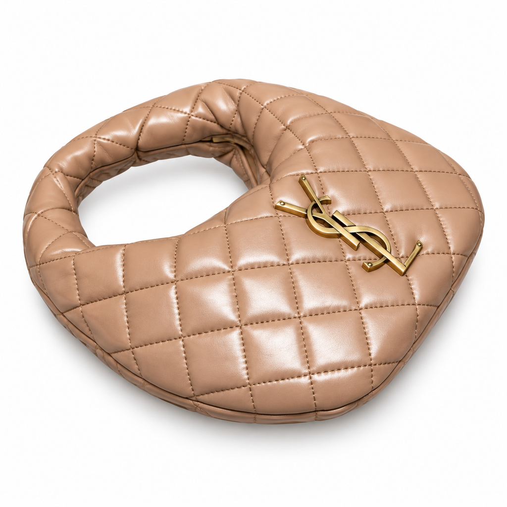 YSL Saint Laurent Quilted Leather Hobo Bag Camel